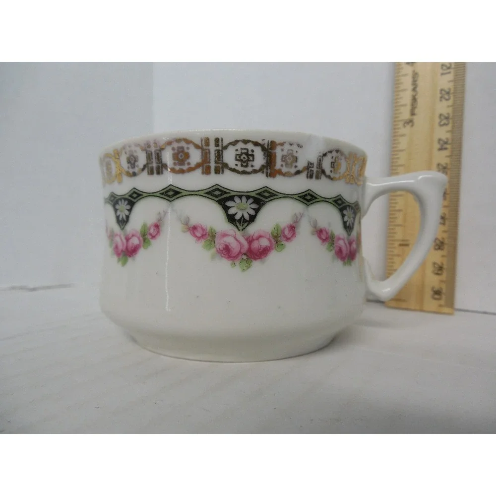Antique German Porcelain Shaving Mug Metallic Rose Garland